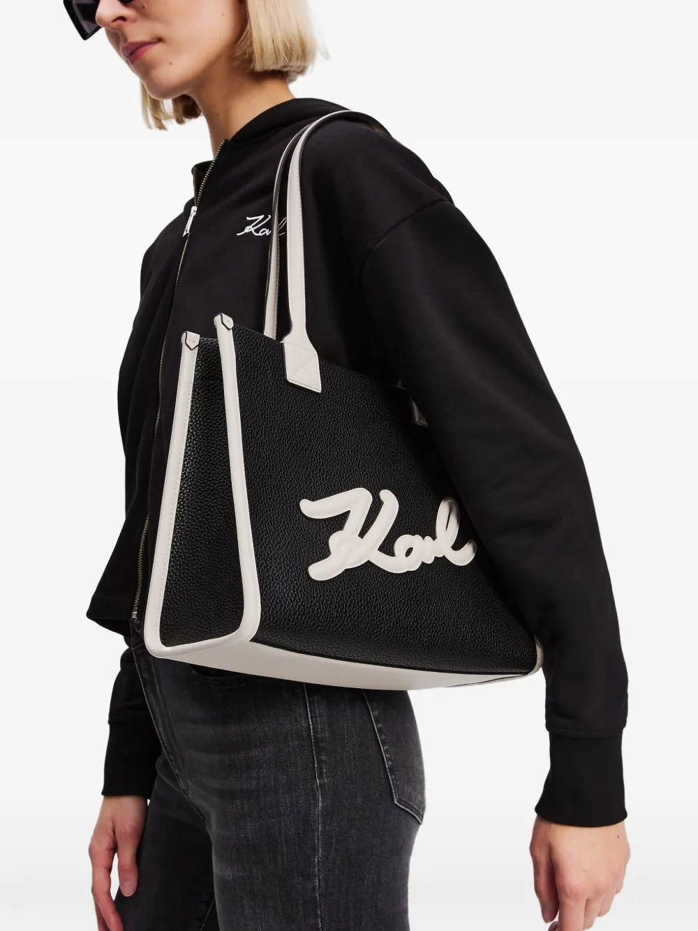 Karl Lagerfeld Shopper met textuur - Zwart