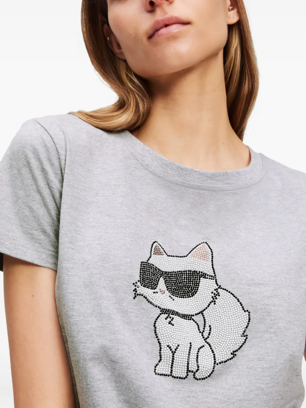 Karl Lagerfeld Ikon Choupette T-shirt met stras Grijs