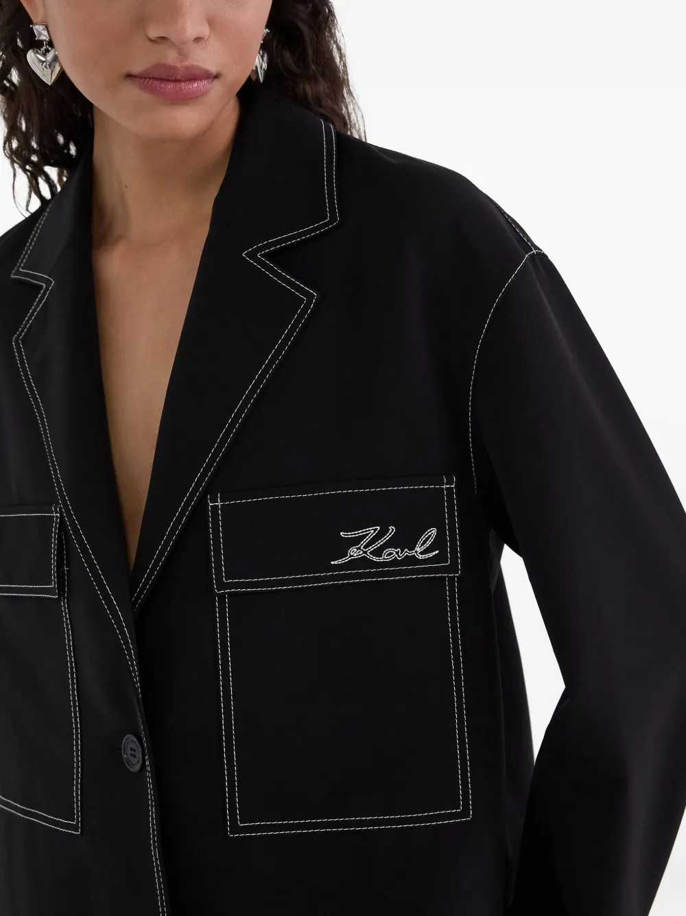 Karl Lagerfeld Blazer met contrasterend stiksel Zwart