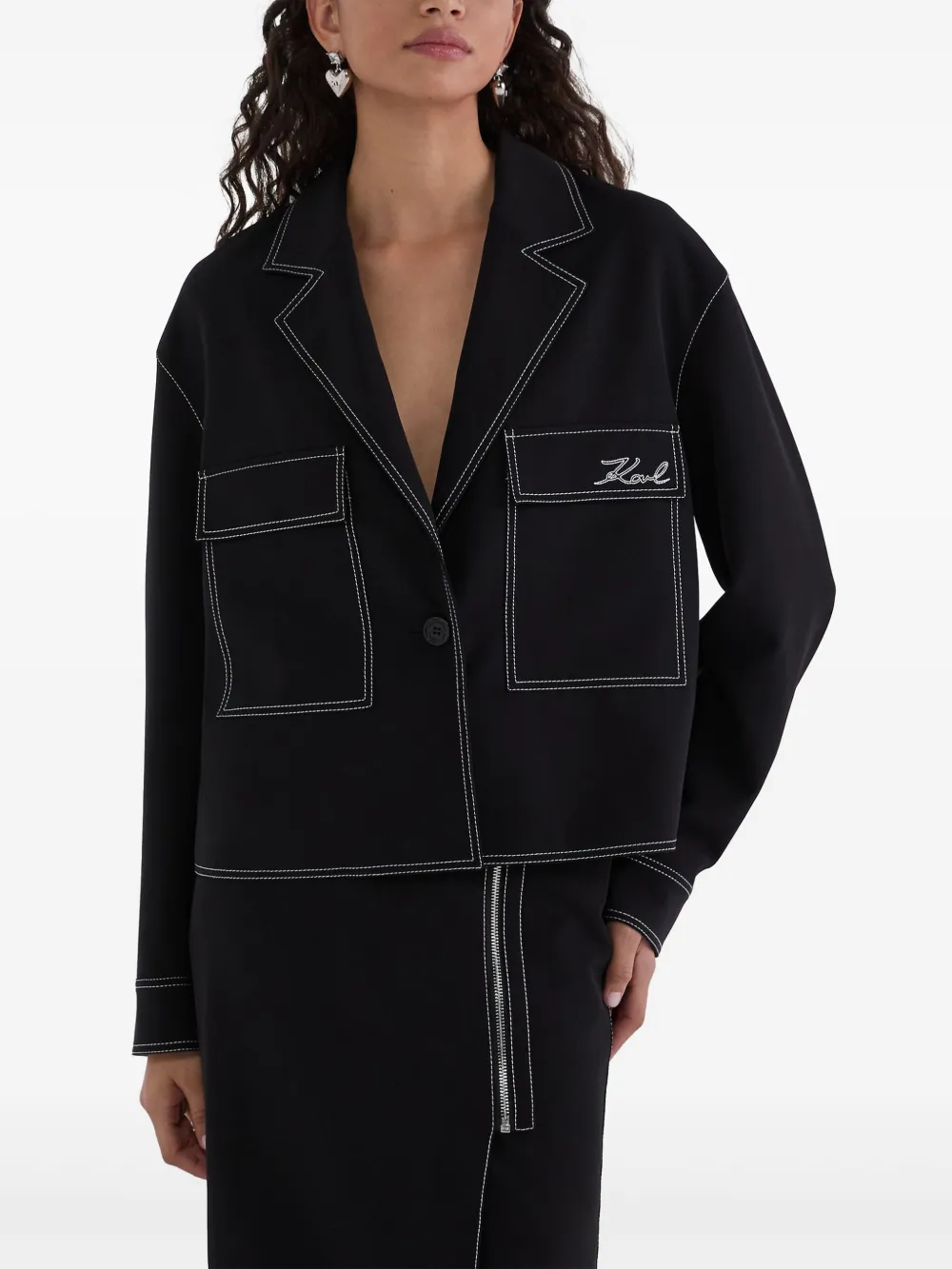 Karl Lagerfeld Blazer met contrasterend stiksel Zwart
