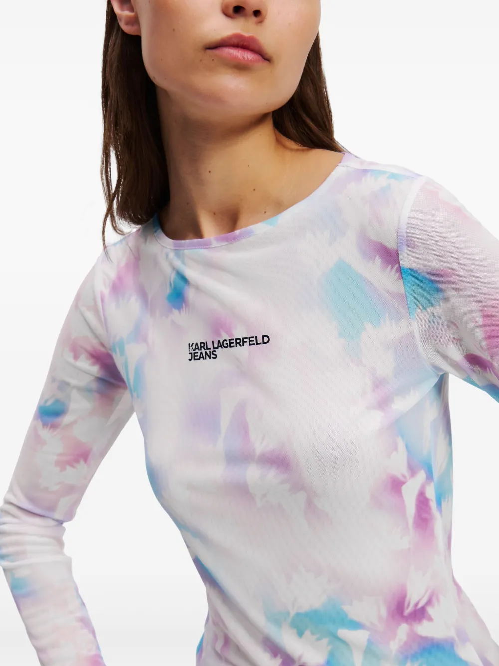 Karl Lagerfeld Jeans Mesh T-shirt met all-over print Wit