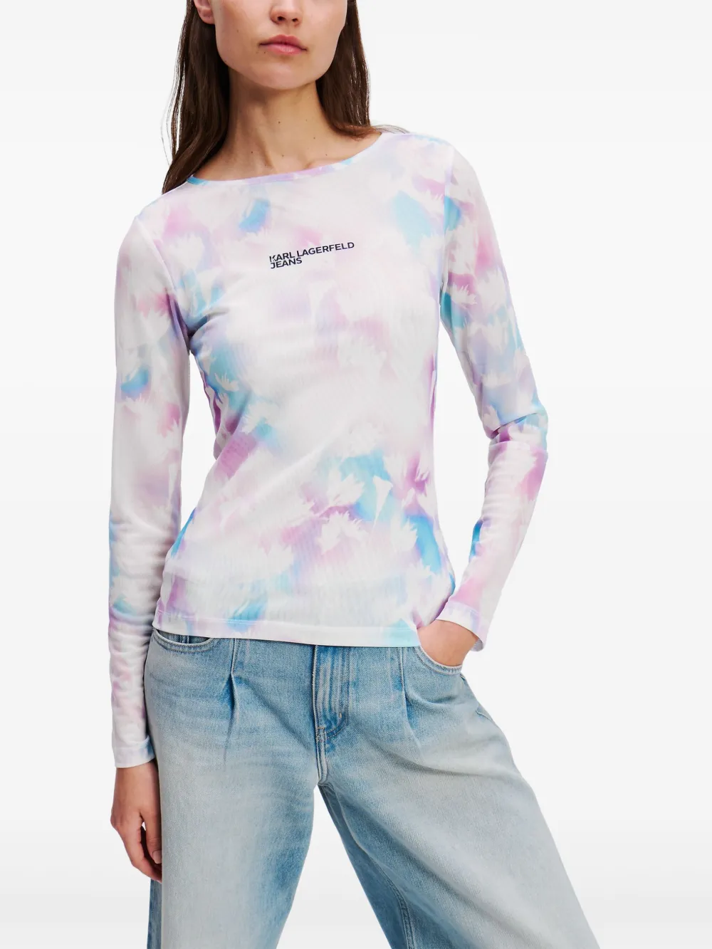 Karl Lagerfeld Jeans Mesh T-shirt met all-over print Wit