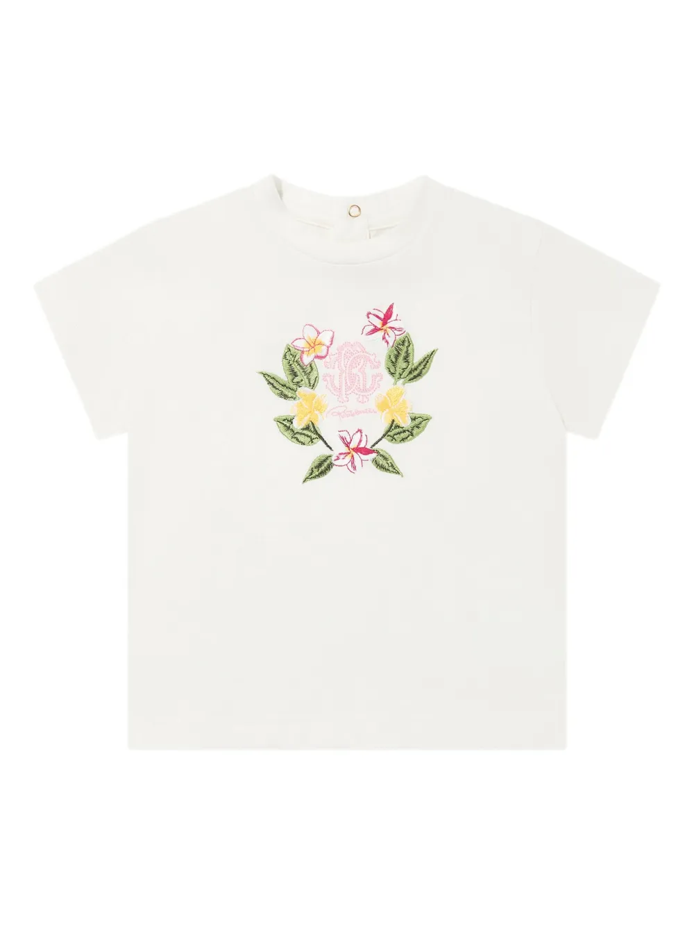 Roberto Cavalli Junior T-shirt met geborduurde bloe Wit