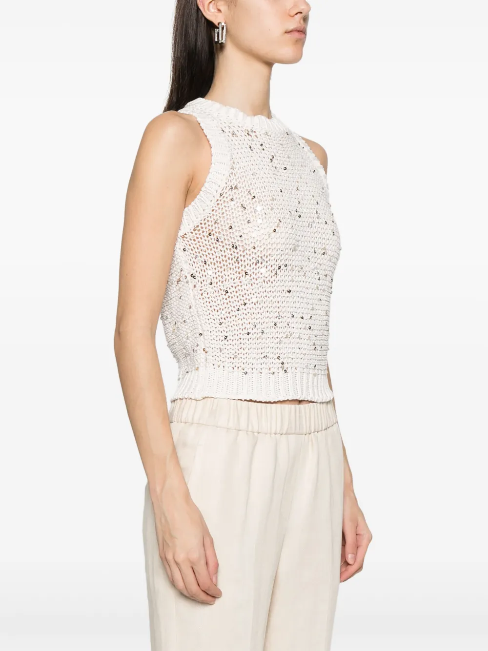 Shop Peserico Sequin-detail Vest In Neutrals