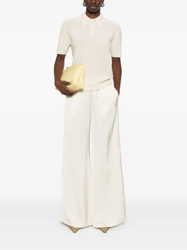 Tシャツ・カットソー FABIANA FILIPPI Ribbed jersey polo shirt (MAD275F507 0142) Fabiana Filippi Knitted Polo Top | Neutrals | FARFETCH GR