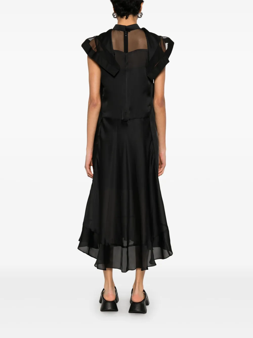 sacai Geruite midi-jurk Zwart