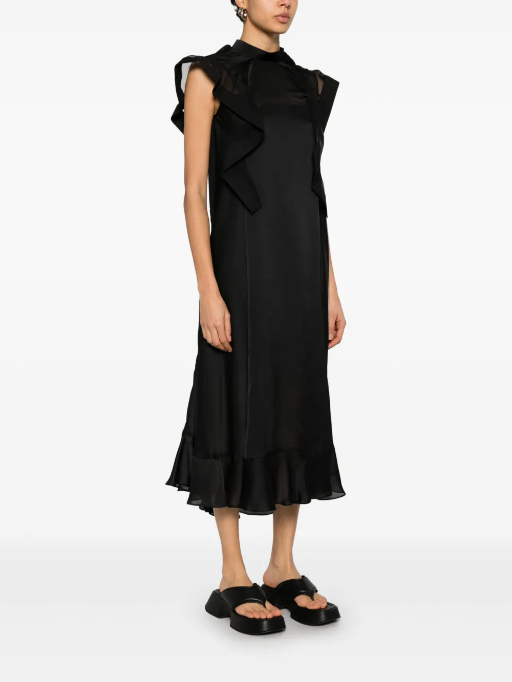 sacai Geruite midi-jurk Zwart