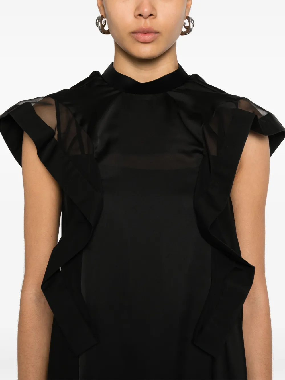 sacai Geruite midi-jurk Zwart