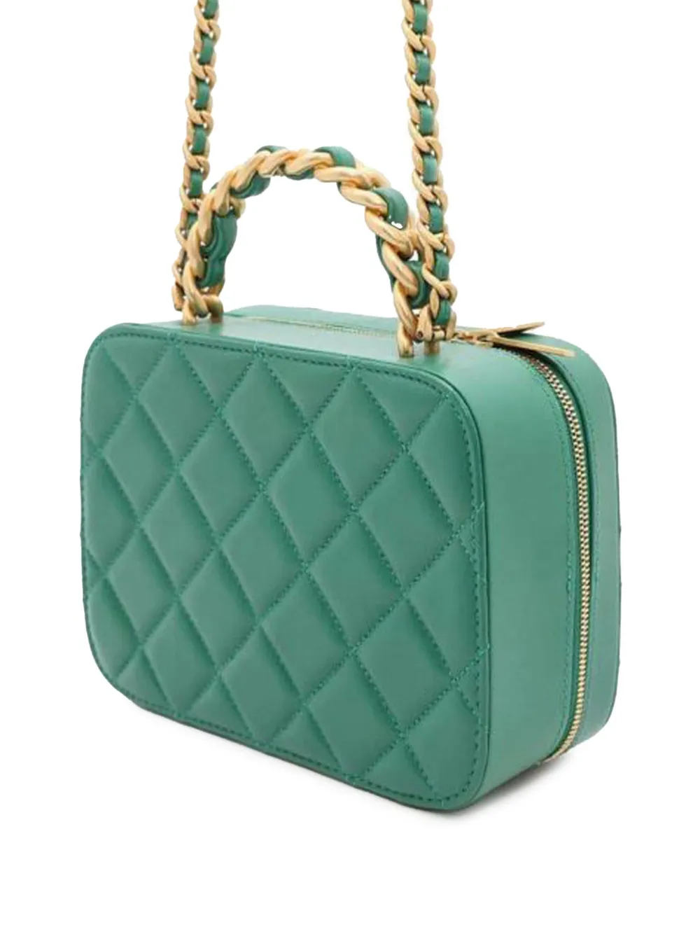 CHANEL Pre-Owned 2021-2024 kleine CC Vanity gewatteerde lamsleren boekentas met handgreep - Groen