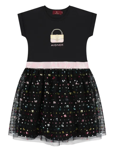 Aigner Kids logo-print stretch-cotton dress