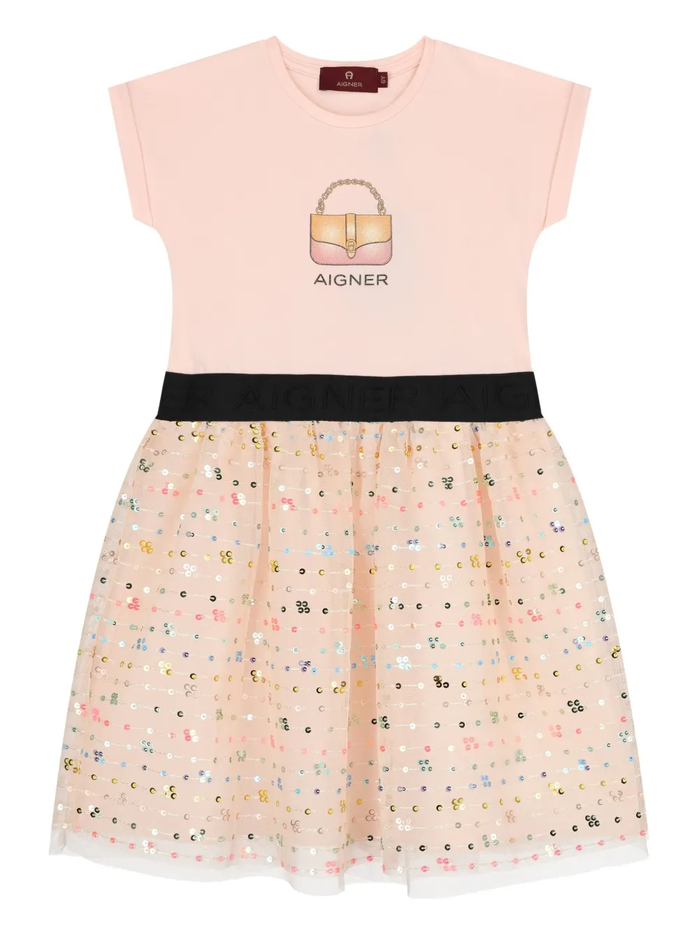 Aigner Kids Jurk verfraaid met pailletten en logo Roze