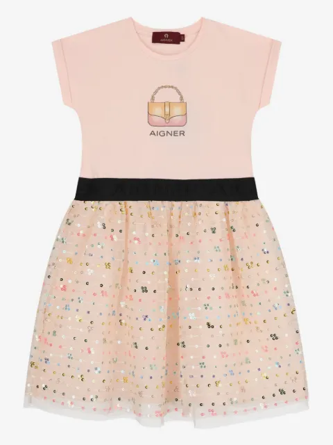 Aigner Kids vestido con logo estampado y detalles de lentejuelas