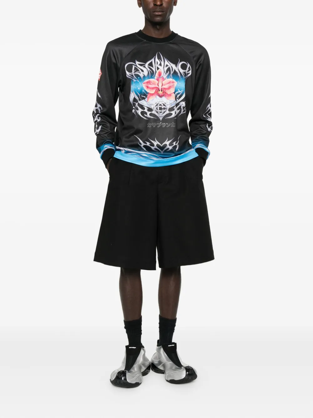 Casablanca orchid-print football jersey - Zwart