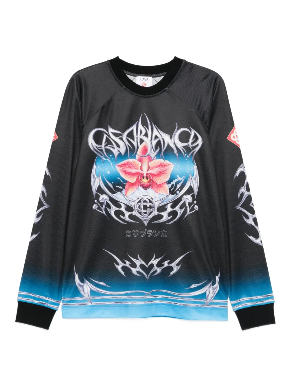 Casablanca orchid-print football jersey | Black | Image 1