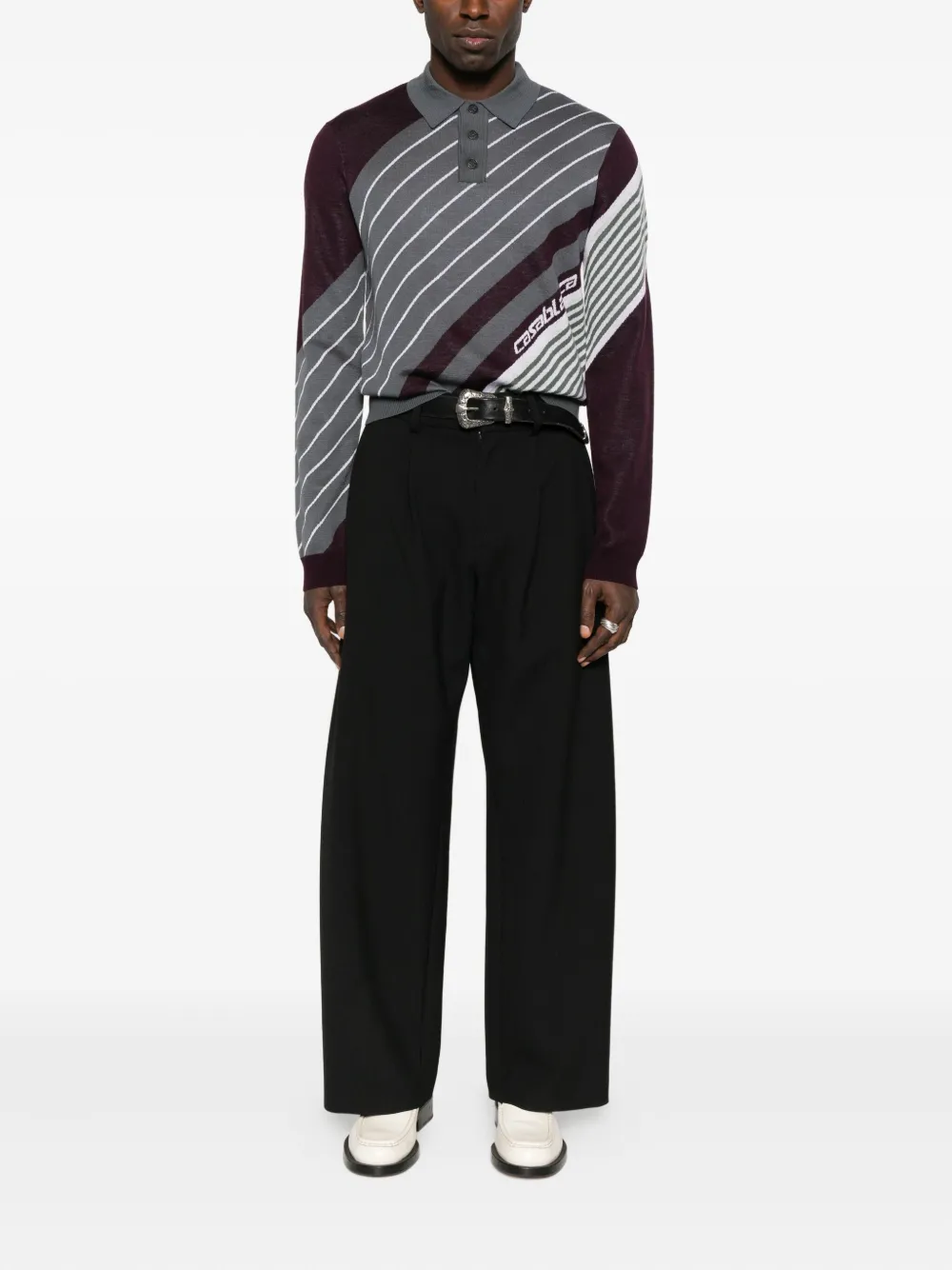 Casablanca diagonal-stripe polo shirt - Zwart