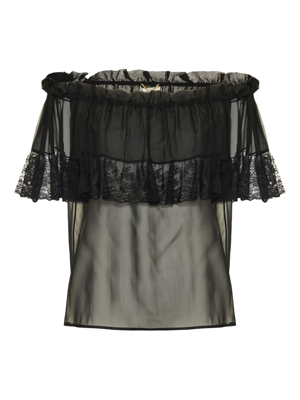 Saint Laurent lace-trimmed ruffled top Zwart