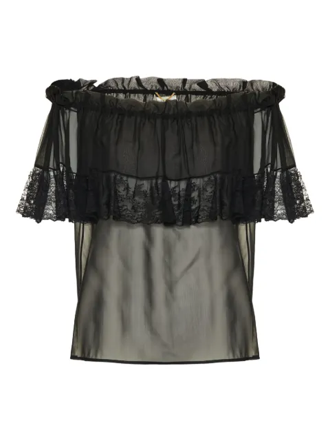 Saint Laurent lace-trimmed ruffled top