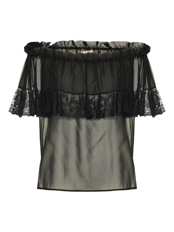 Saint Laurent Lace-trimmed Ruffled Top in Black