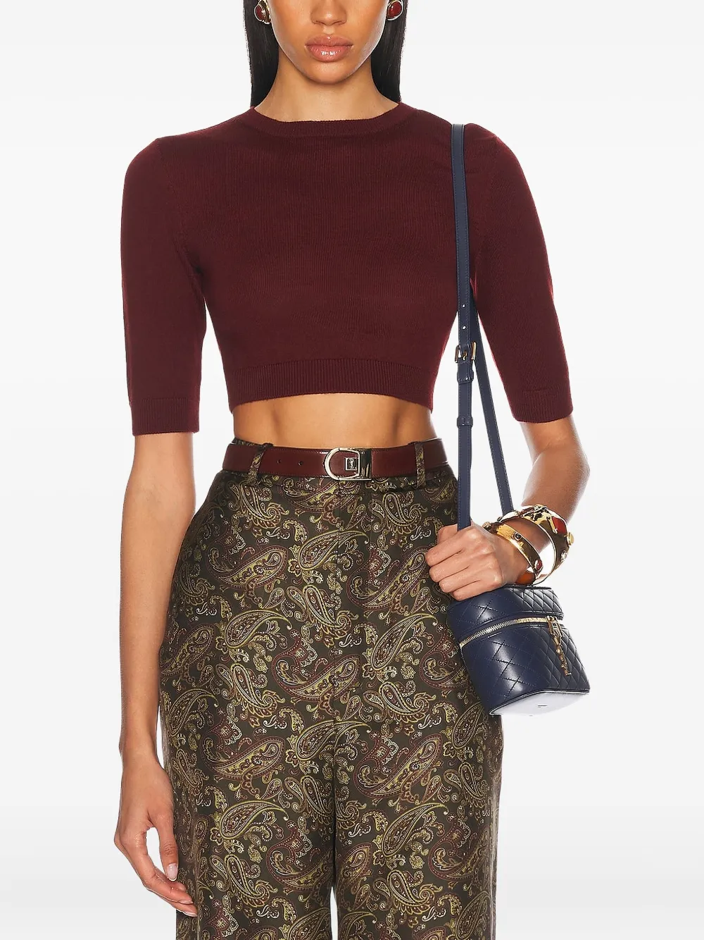 Saint Laurent Short-sleeve Cropped Top In Red