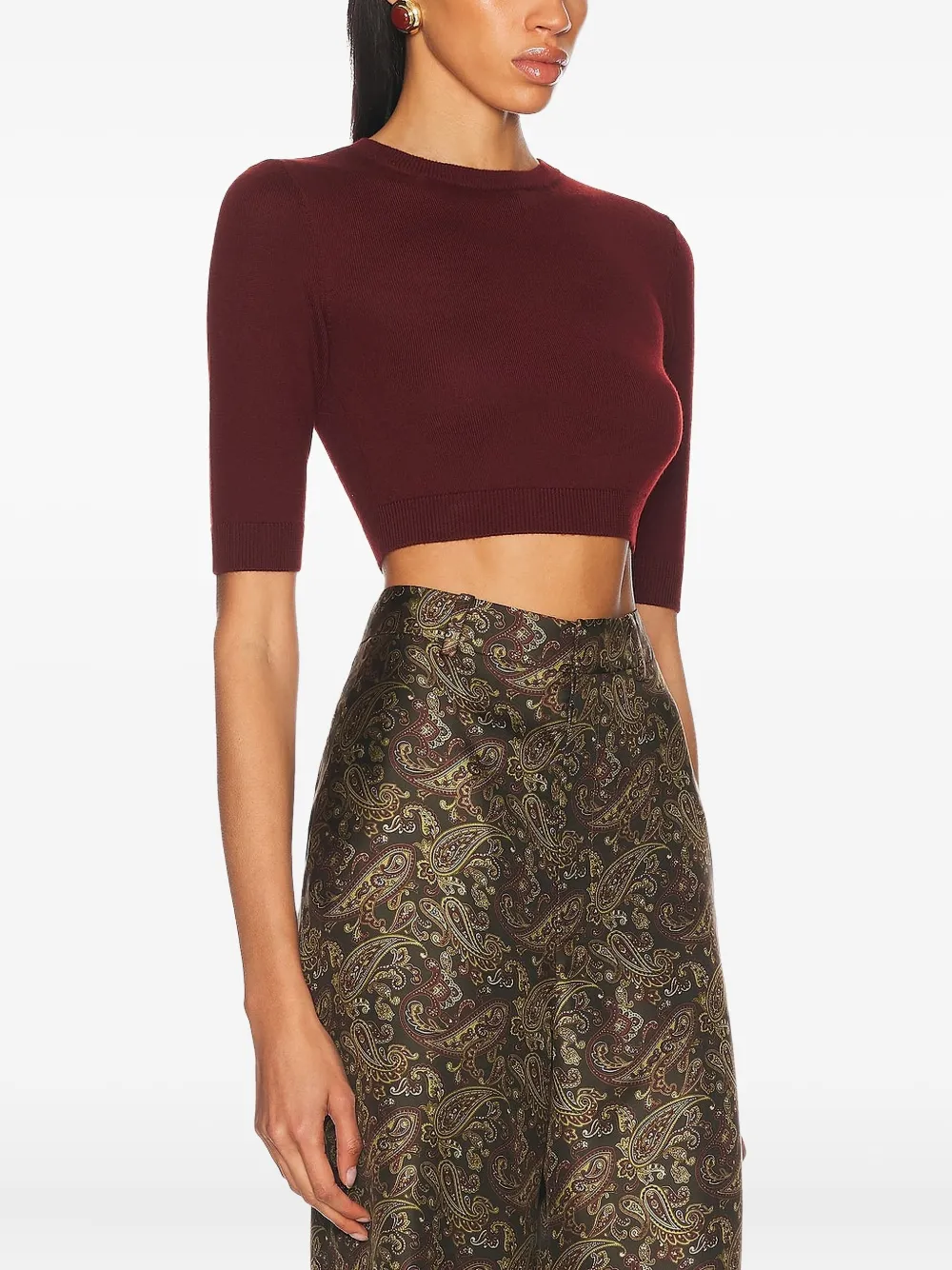 Saint Laurent Short-sleeve Cropped Top In Red