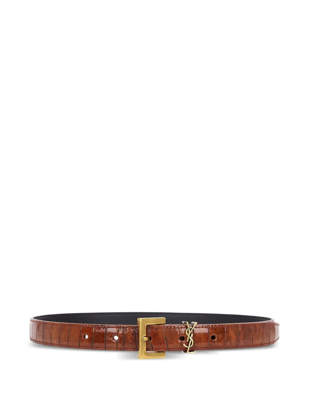 Saint Laurent crocodile-embossed square-buckle belt Bruin