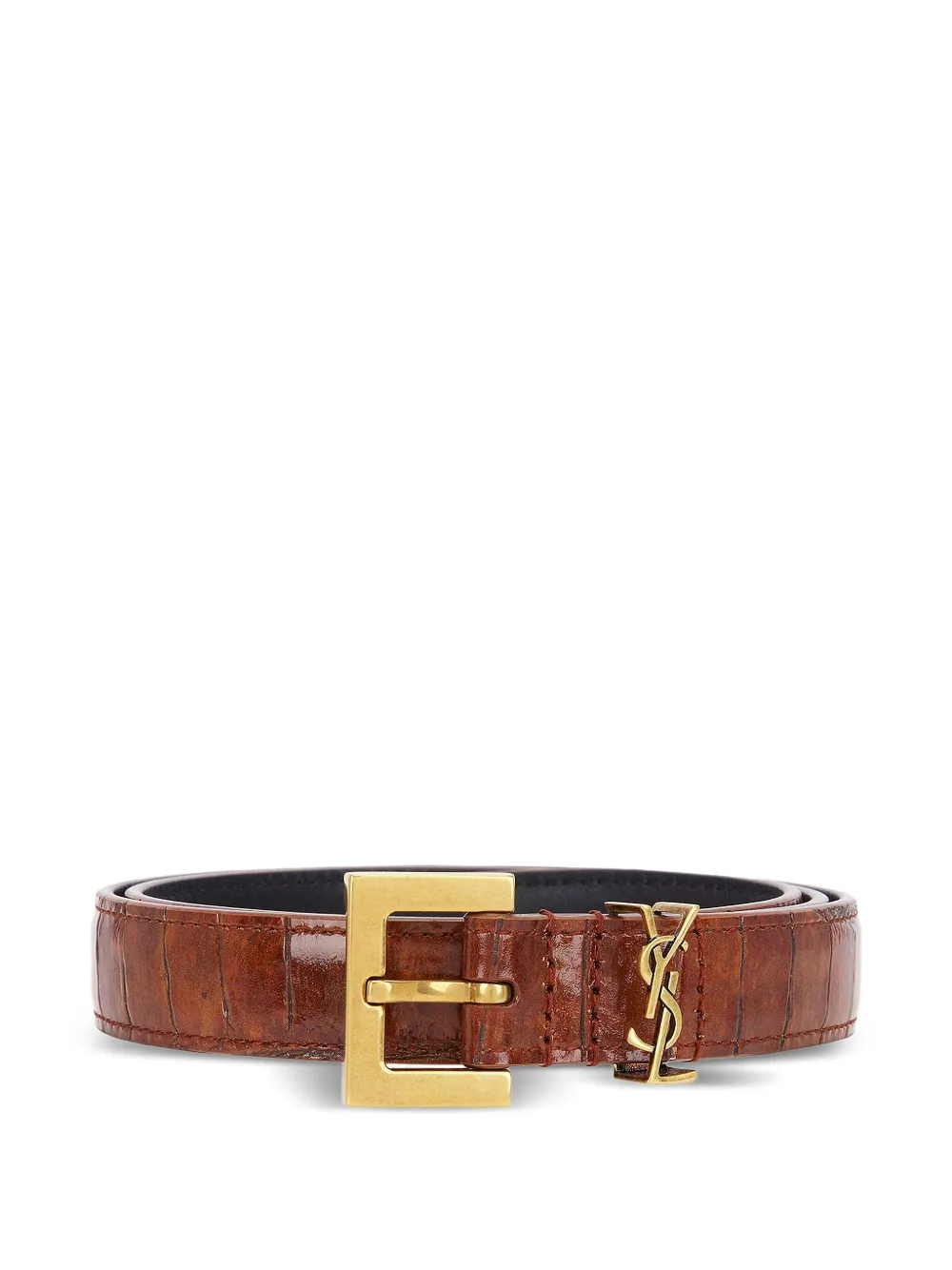 Saint Laurent crocodile-embossed square-buckle belt Bruin