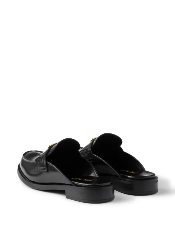 Prada Brushed Leather Mules | Black | FARFETCH