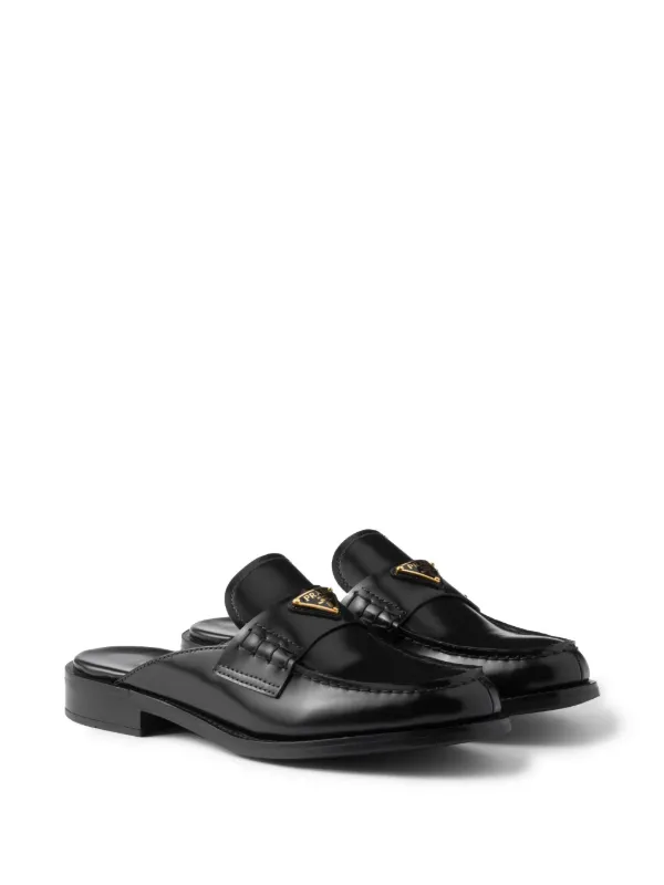 Prada Brushed Leather Mules | Black | FARFETCH