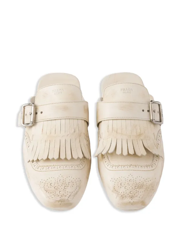 サンダル・ミュール PRADA Ivory Leather Shuffle Slippers Prada Shuffle Mules | Neutrals | FARFETCH