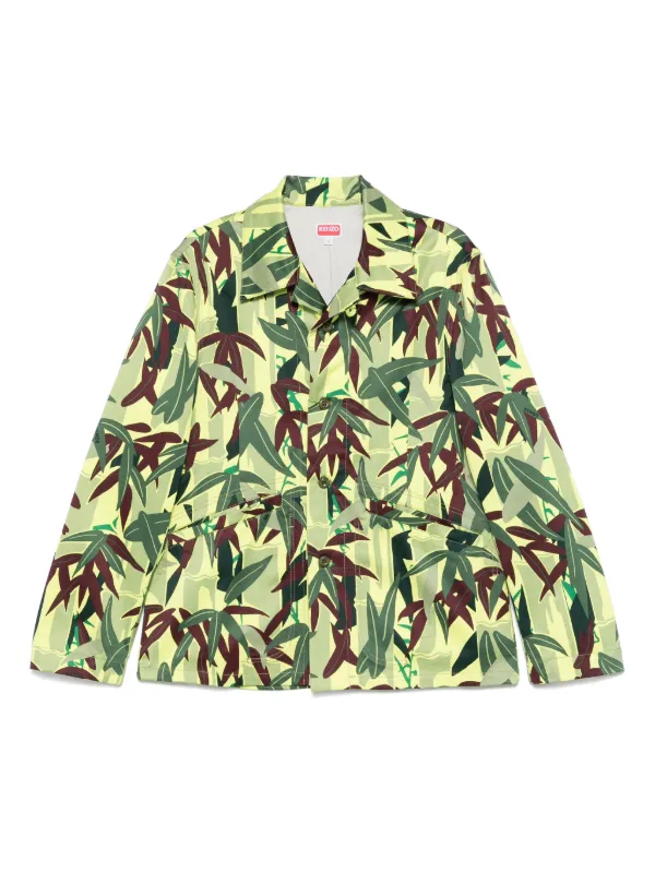 KENZO フラワープリントシャツ　グリーン70s レトロ ケンゾーKENZO フラワープリントオープンカラー半袖レーヨンシャツ 黄