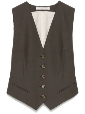アウターその他 PHILOSOPHY DI LORENZO SERAFINI Woman Waistcoat Black Philosophy Di Lorenzo Serafini V-neck Satin Waistcoat