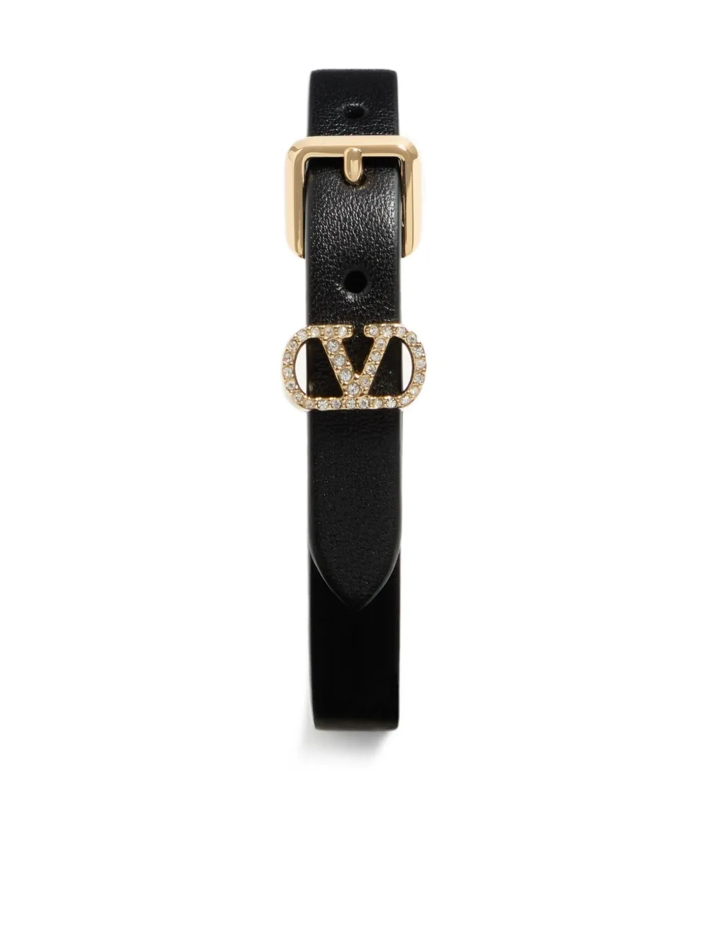 Valentino Leather Ovalette Bracelet Gold-tone Buckle In Black