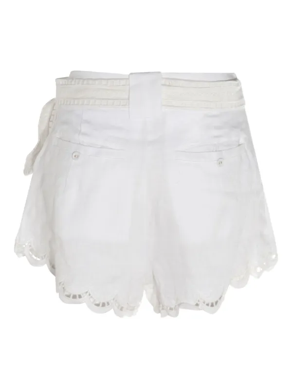 ショートパンツ FARM RIO Linen perforated shorts OFF-WHITE Off-White Flowers Richelieu Euroflax™ Premium Linen Shorts