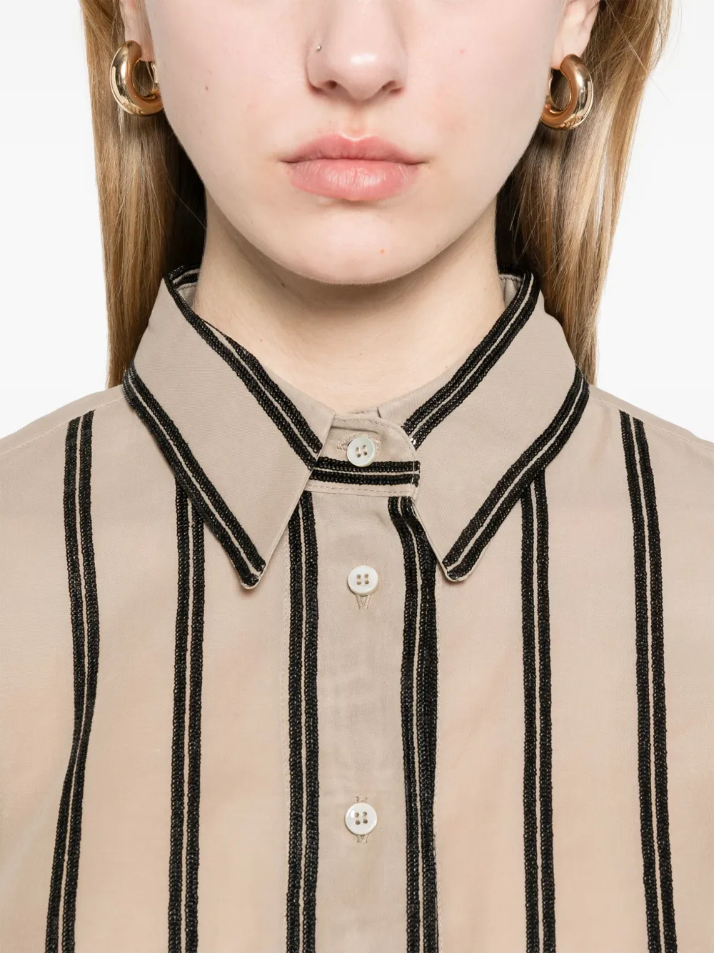 Brunello Cucinelli Gestreepte blouse met pailletten Bruin