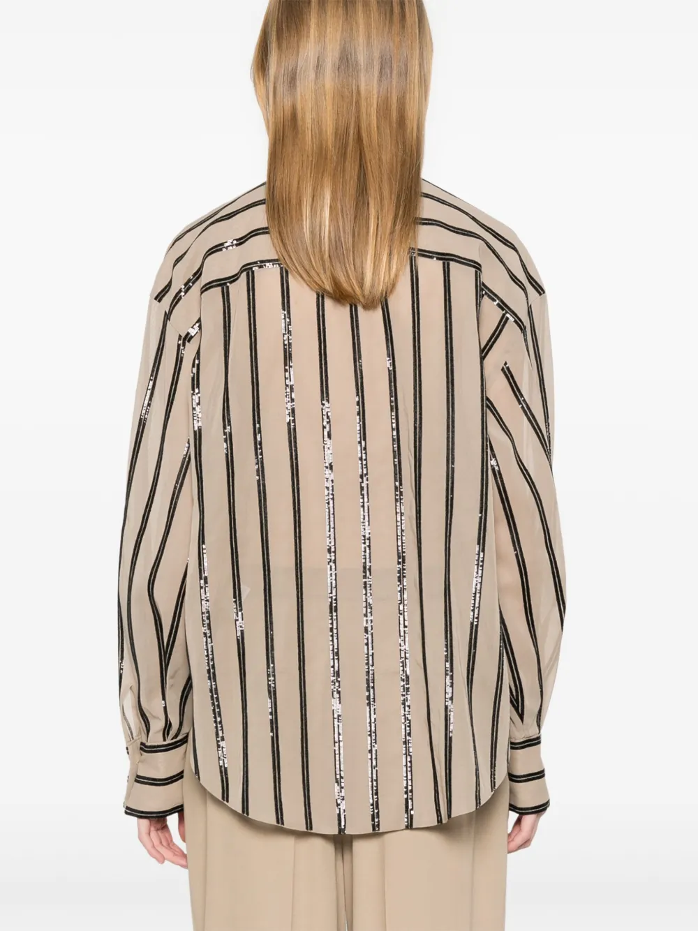 Brunello Cucinelli Gestreepte blouse met pailletten Bruin