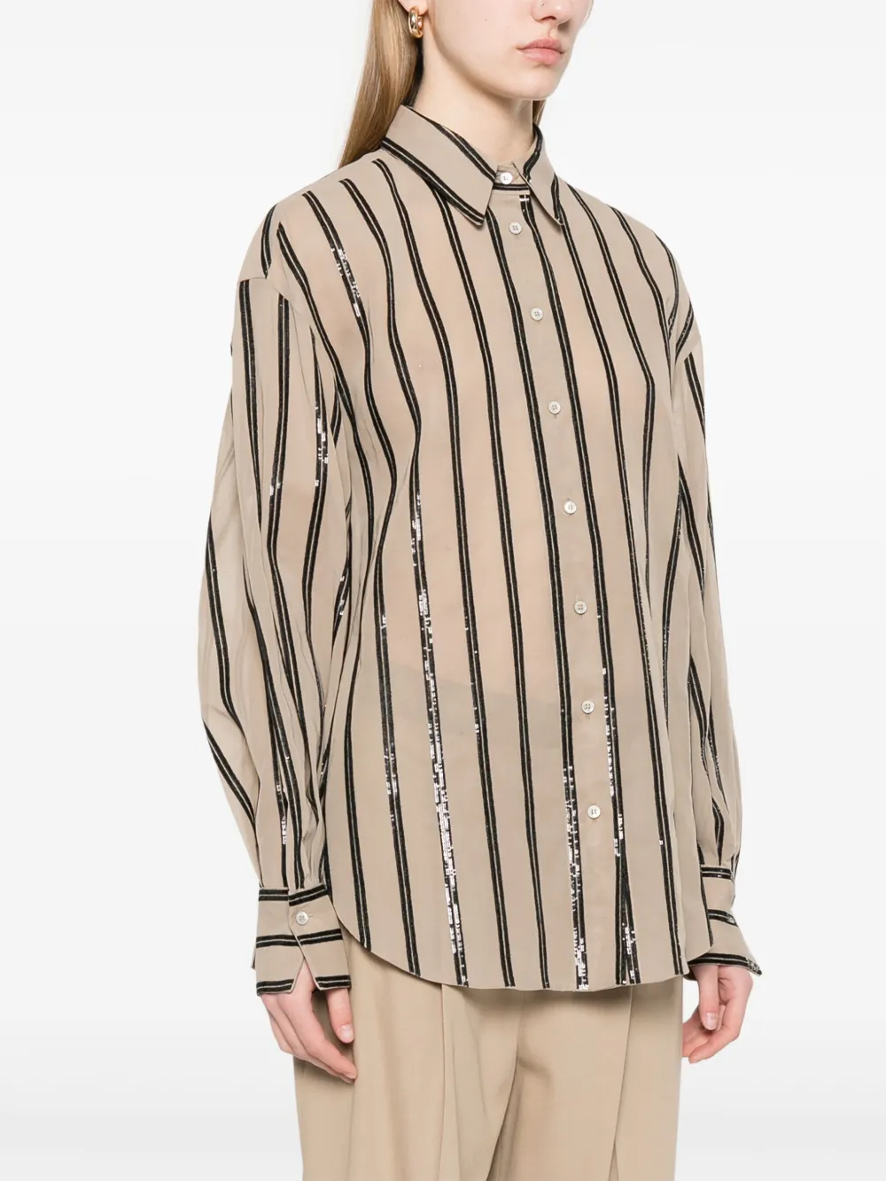 Brunello Cucinelli Gestreepte blouse met pailletten Bruin