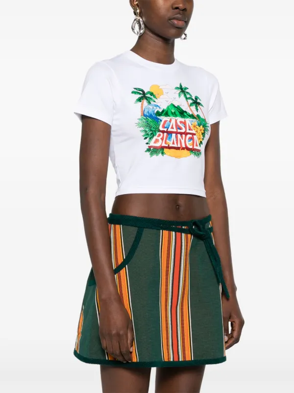 ★Casablanca★ ホワイト Beach Wave クロップド Tシャツ Casa Beach Wave Cropped T-Shirt | Casablanca Paris