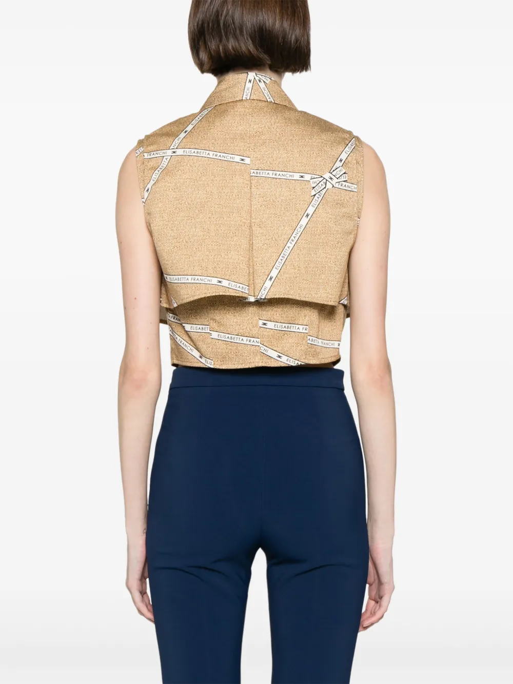Elisabetta Franchi Cropped Beige And White Structured Shirt In Neutrals
