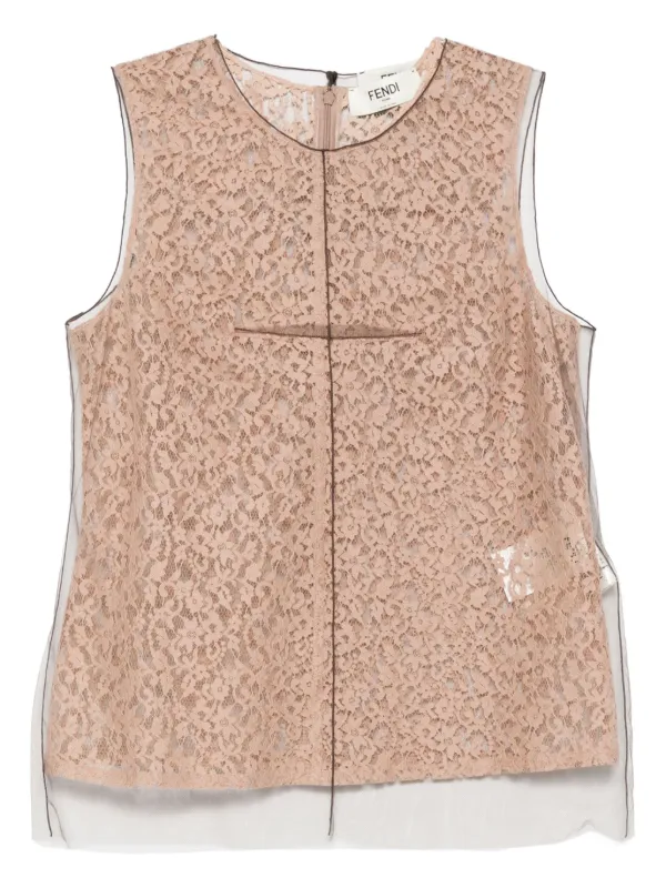 Fendi Floral-lace Top in Brown