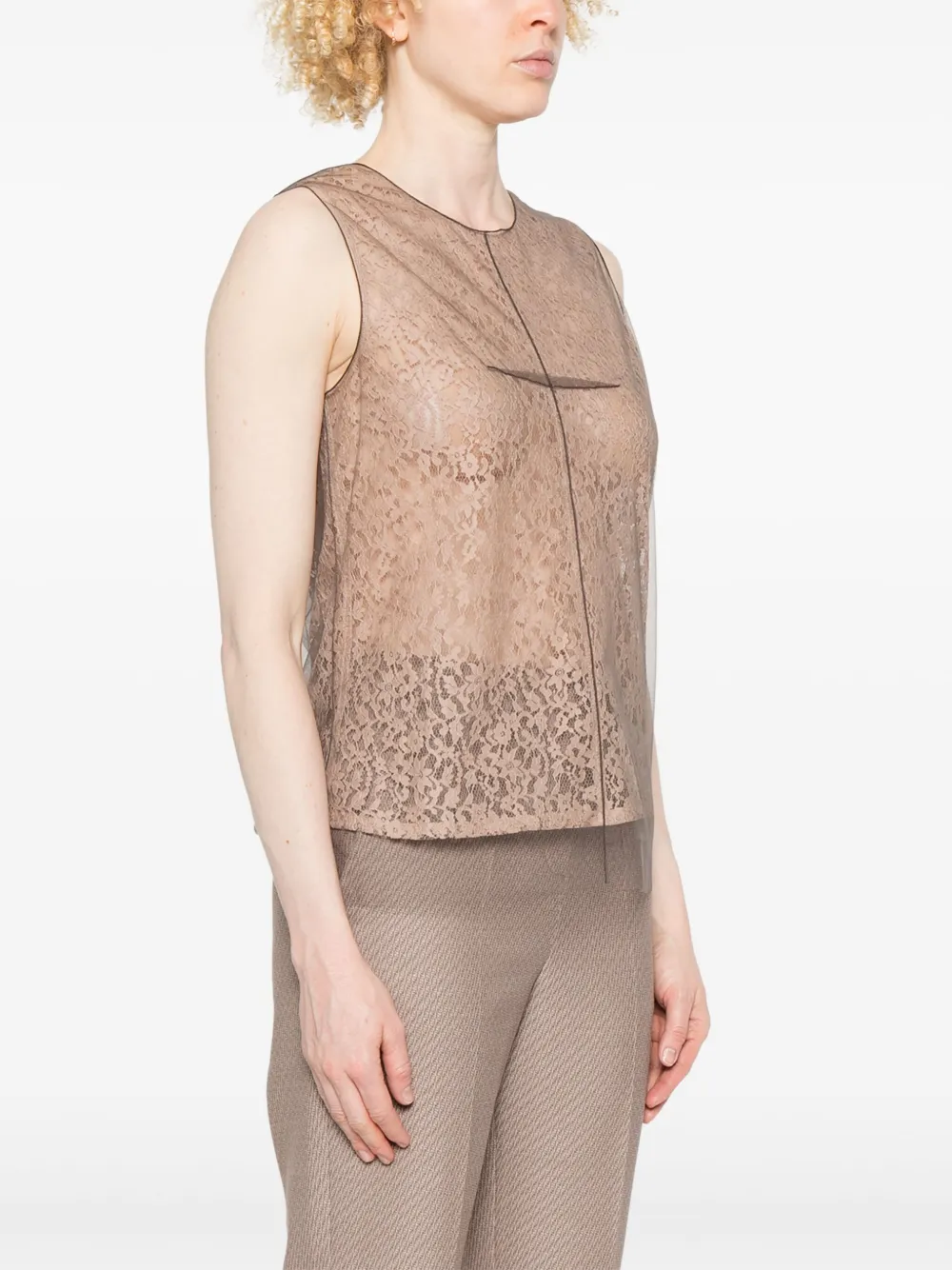 FENDI Top met bloemenkant Bruin