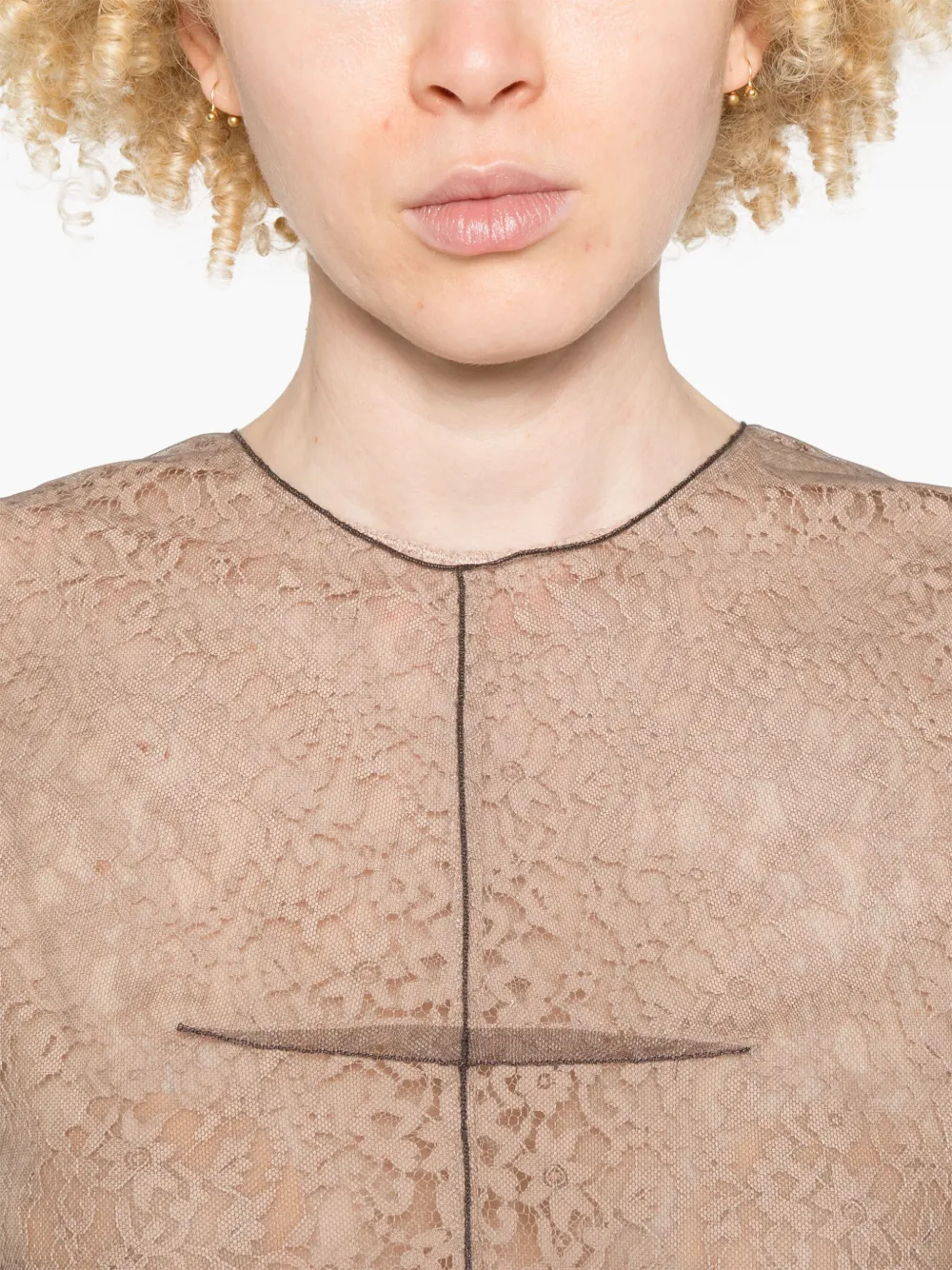 FENDI Top met bloemenkant Bruin
