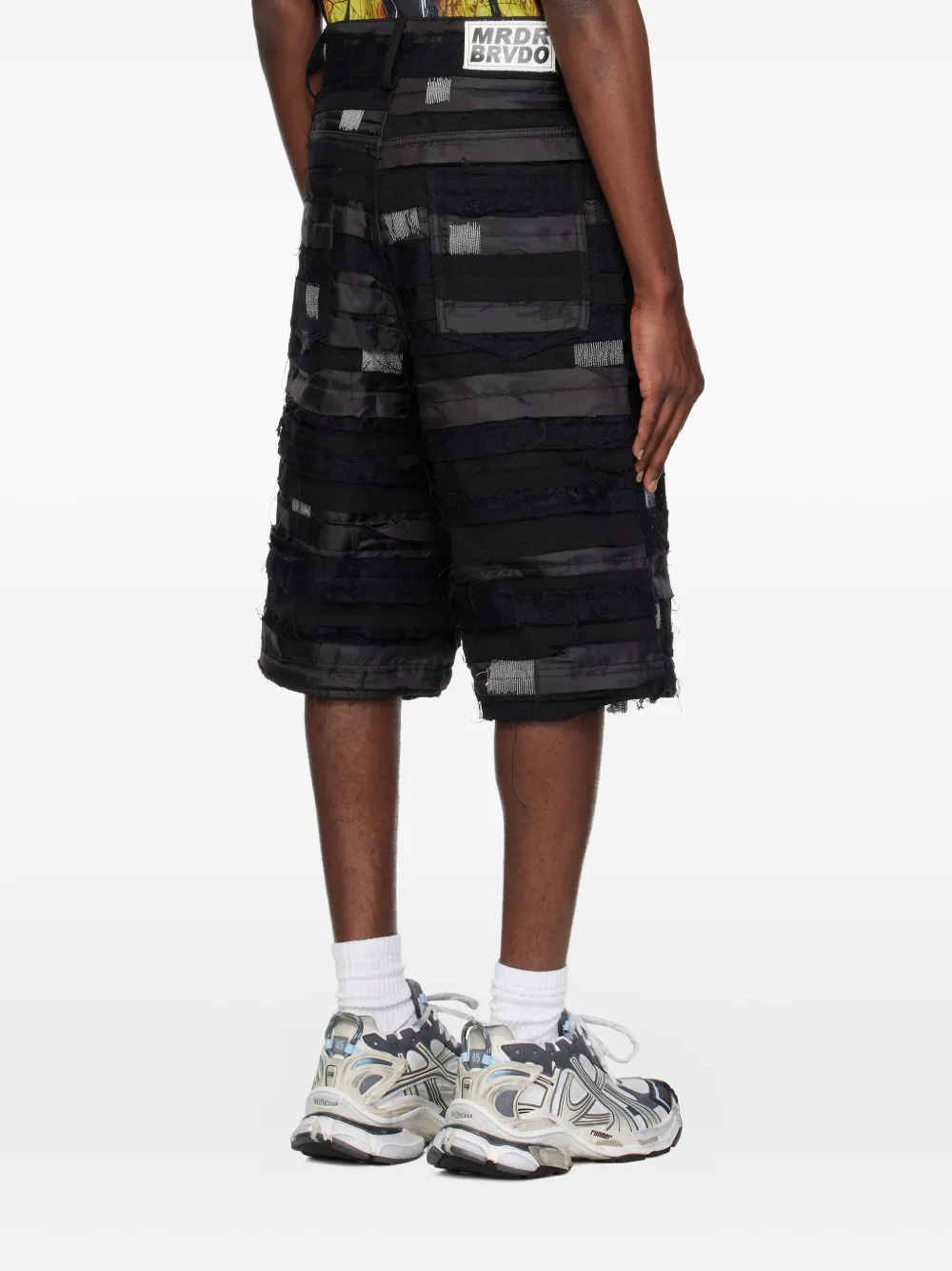 Who Decides War Lace-insert Frayed Shorts In Black