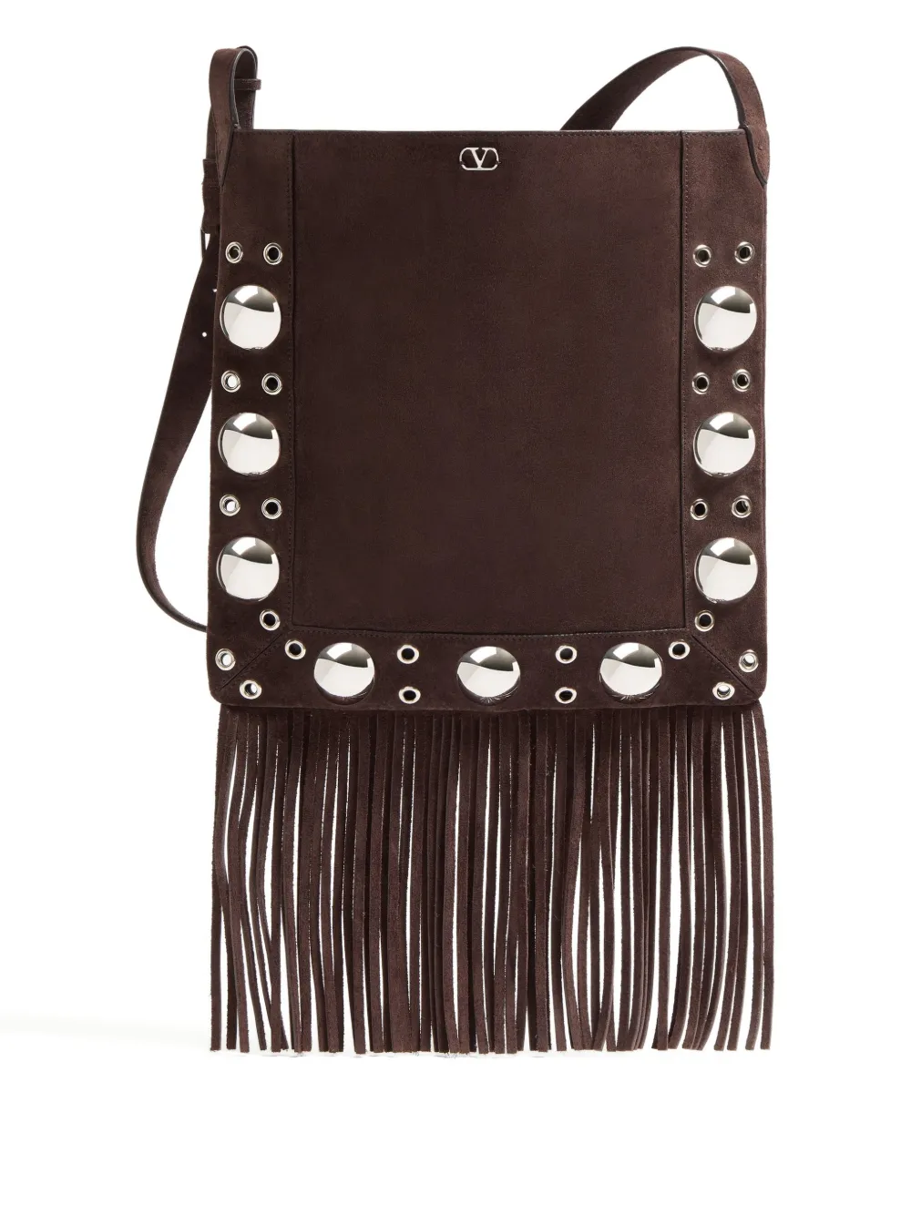 Valentino Garavani NELLCÔTE SUEDE SHOULDER BAG WITH FRINGES - Marrone