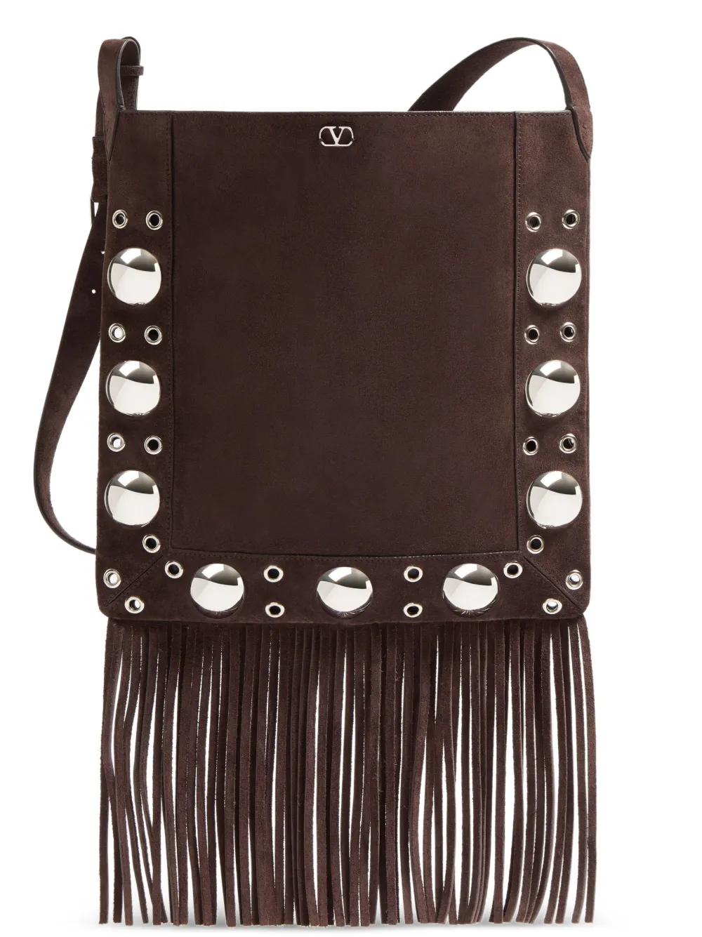 Valentino Garavani NELLCÔTE SUEDE SHOULDER BAG WITH FRINGES - Marrone