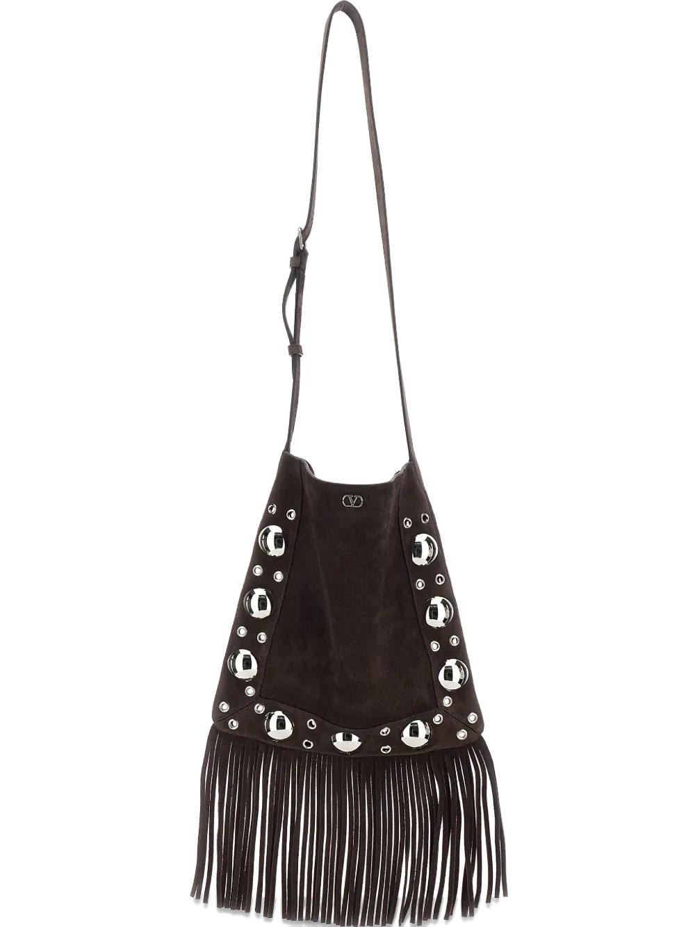 Valentino Garavani NELLCÔTE SUEDE SHOULDER BAG WITH FRINGES - Brown