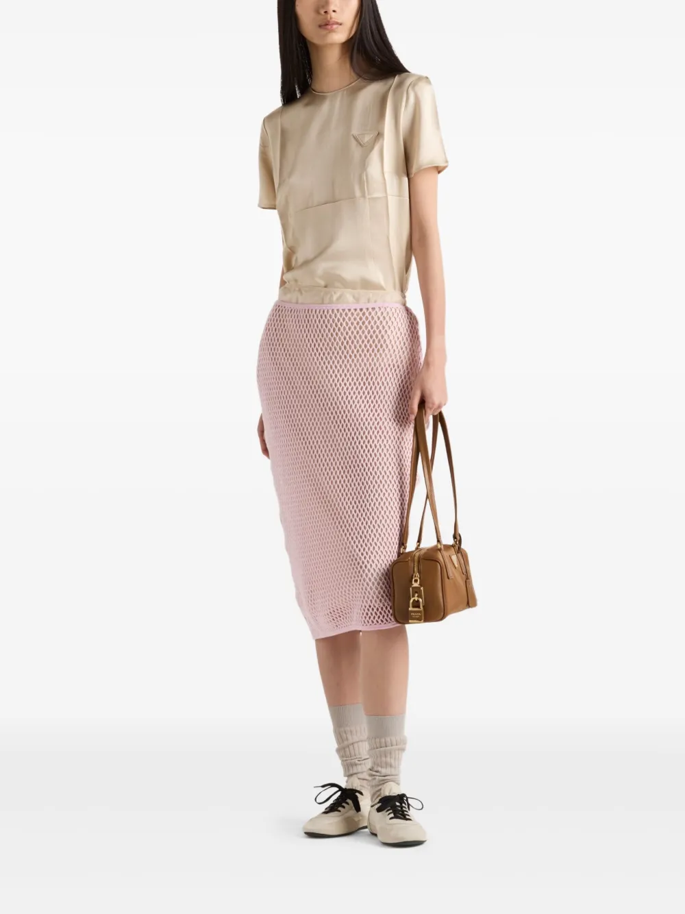 Prada cotton mesh midi skirt - Roze