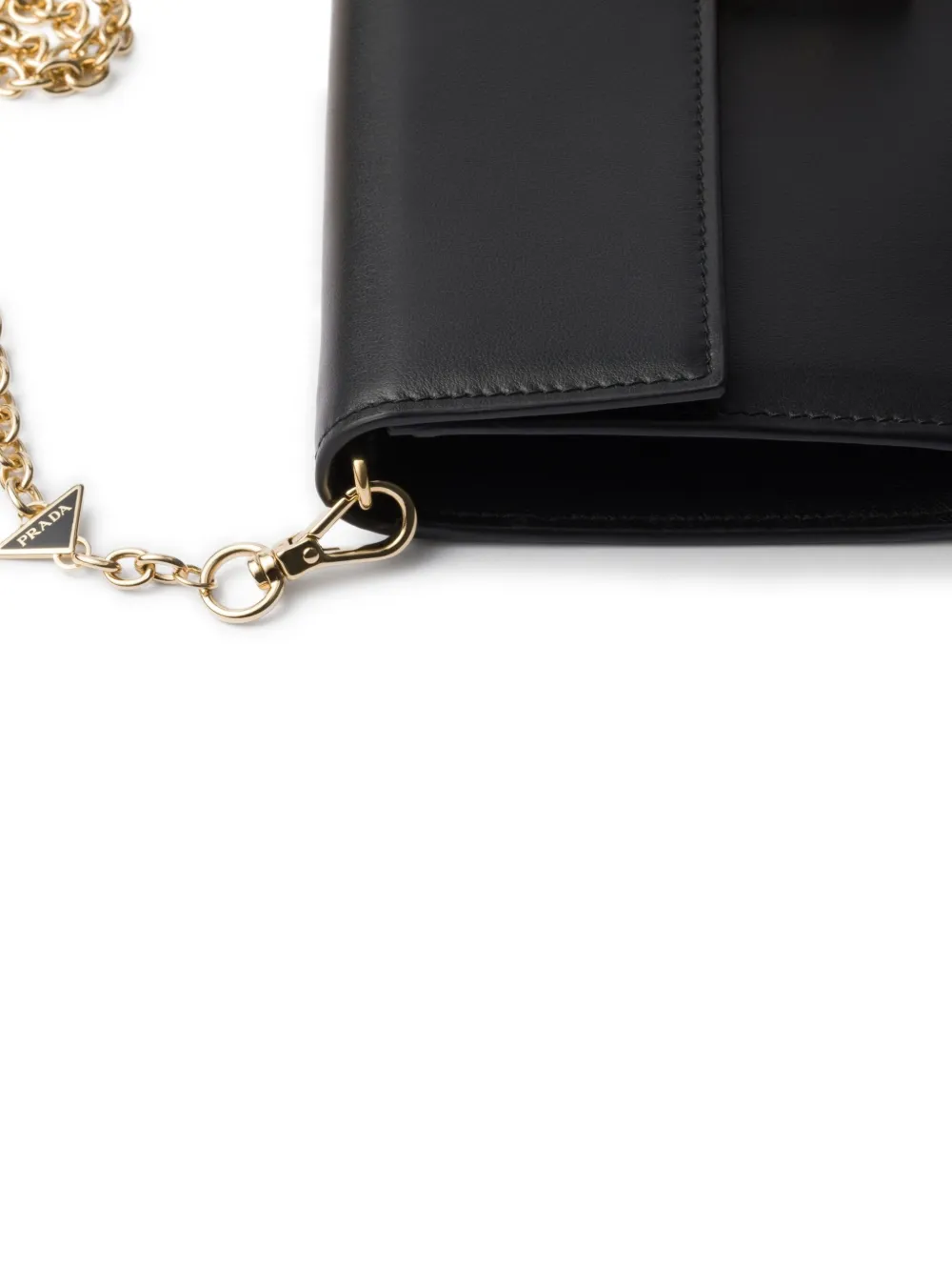 Prada Soft Sound Flap Leather Wallet On Chain In Black