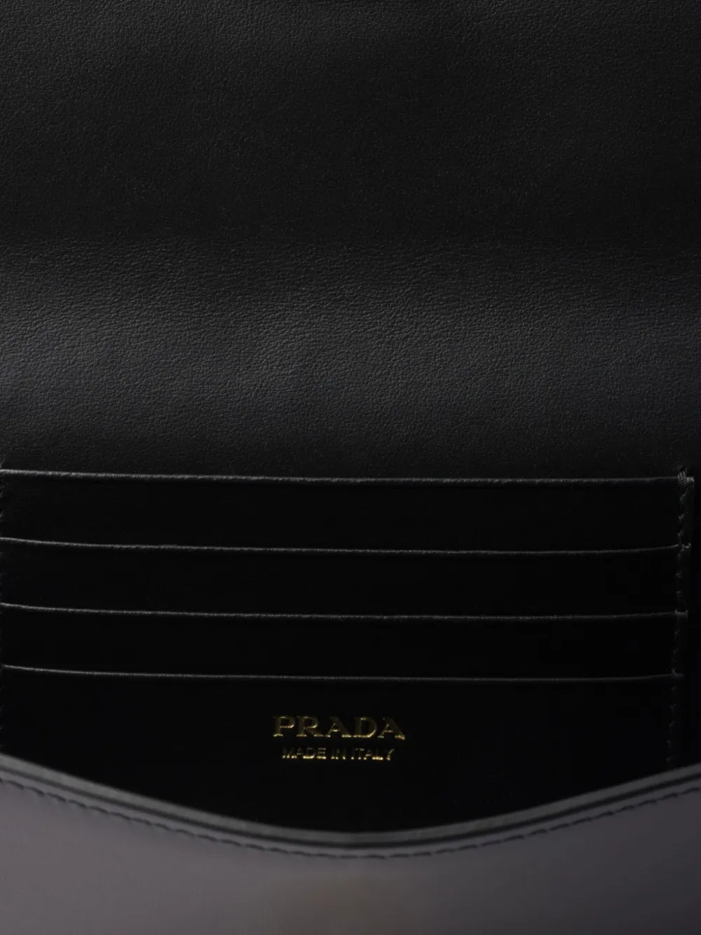 Prada Soft Sound Flap Leather Wallet On Chain In Black