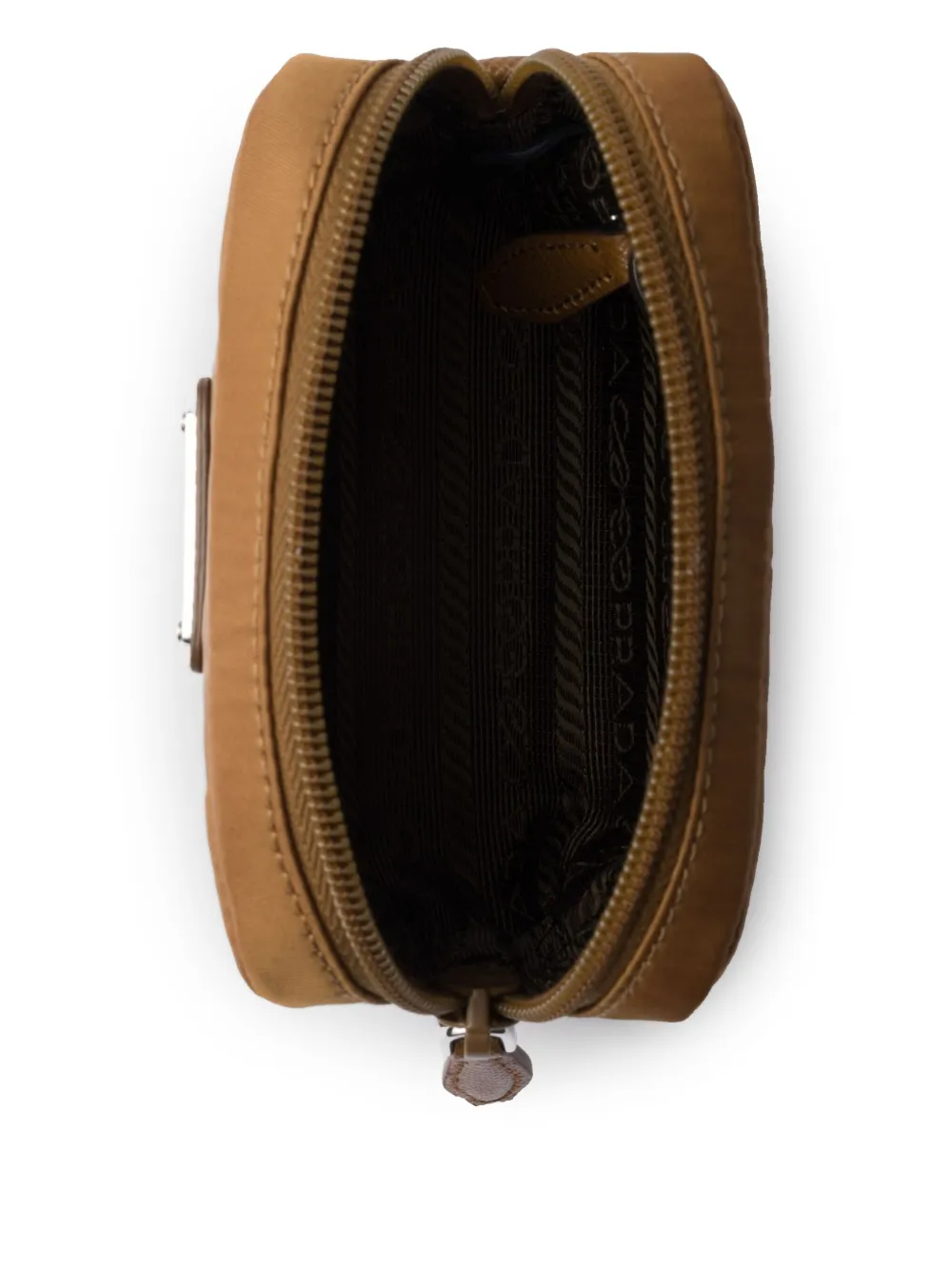 Prada Mini Zip Saffiano Leather Crossbody Bag In Brown