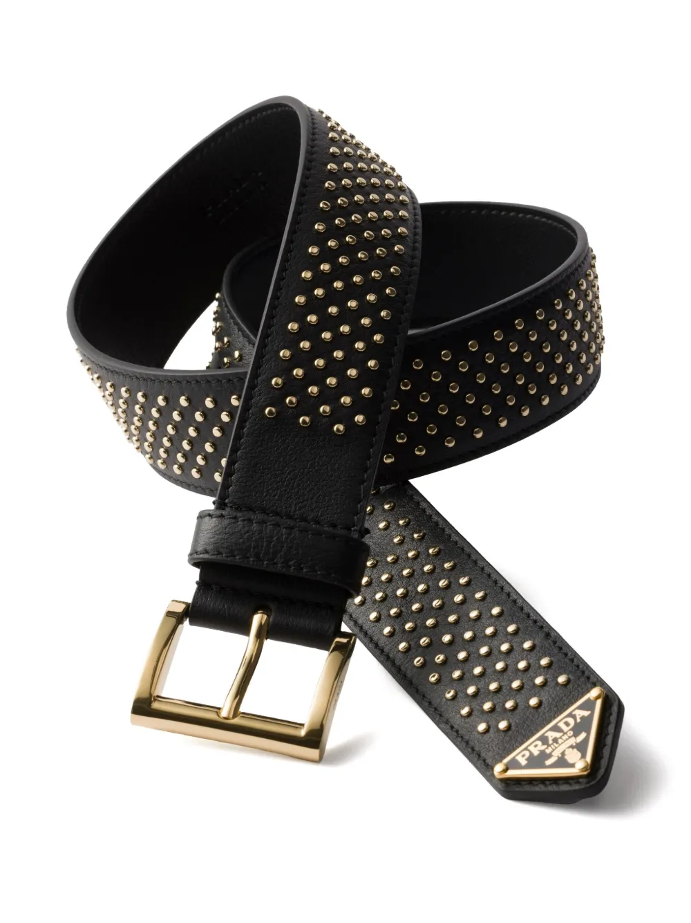Prada Leren riem verfraaid met studs - Zwart